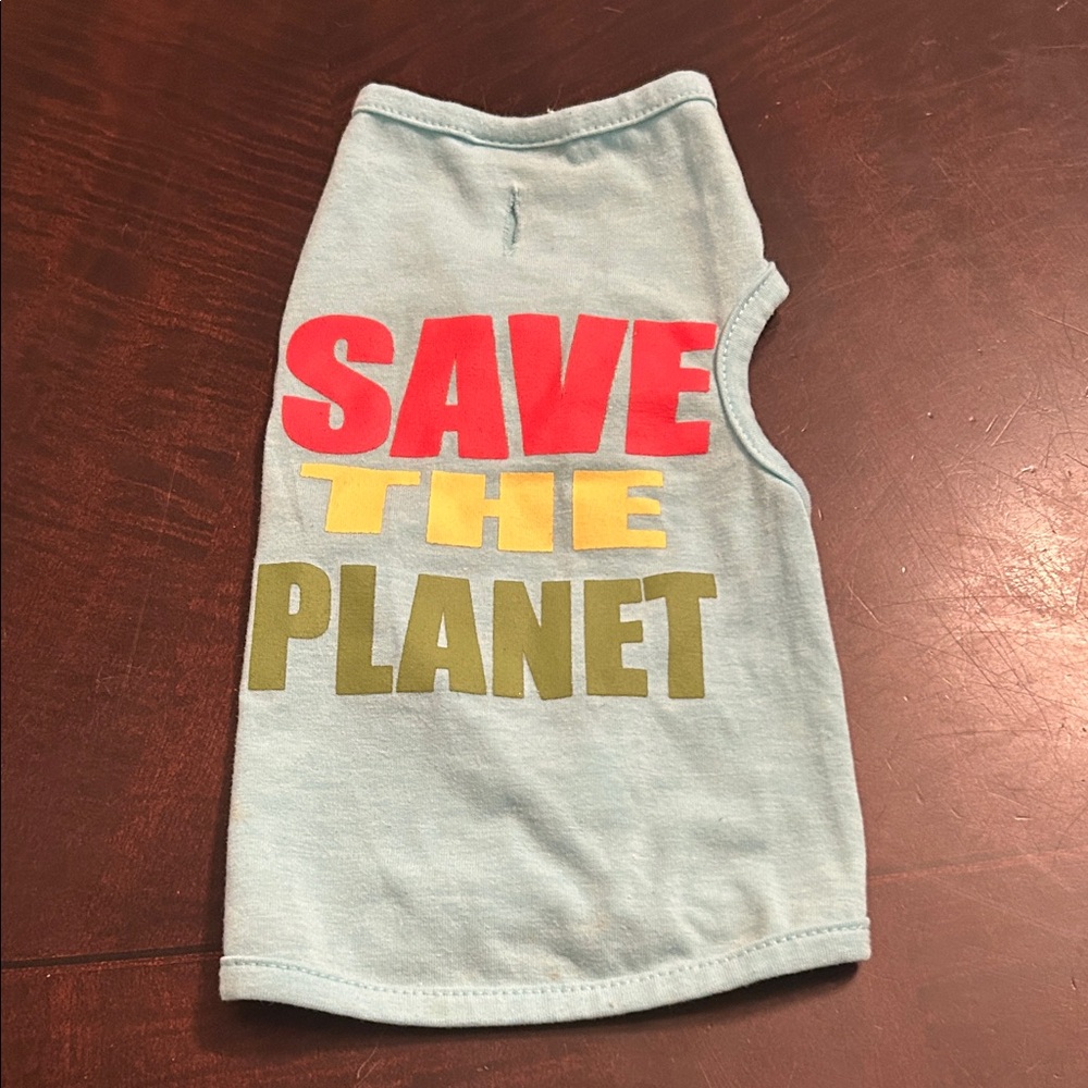 Eco-Friendly Dog Shirt - Light Blue with Save The Planet Print